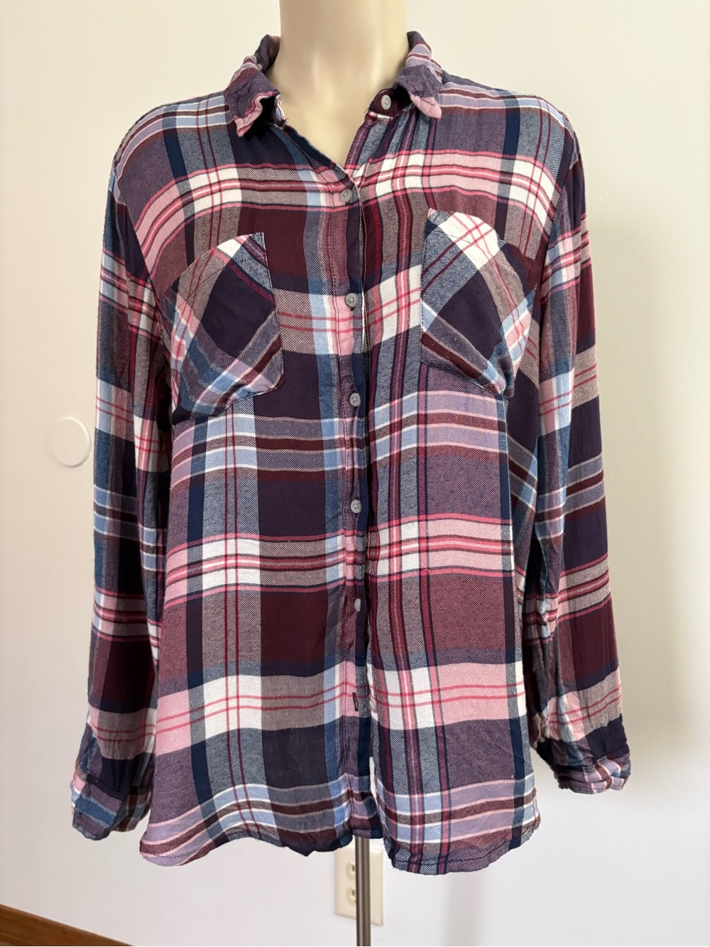 Lucky Brand Plaid Button-Down Shirt Purple/Pink Soft Modal Viscose Size Large